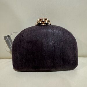 NWT Sondra Roberts Black/Brown Evening Clutch with Strap Gorgeous Flower